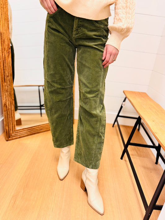 Slouchy Ankle Barrel Corduroy Pants