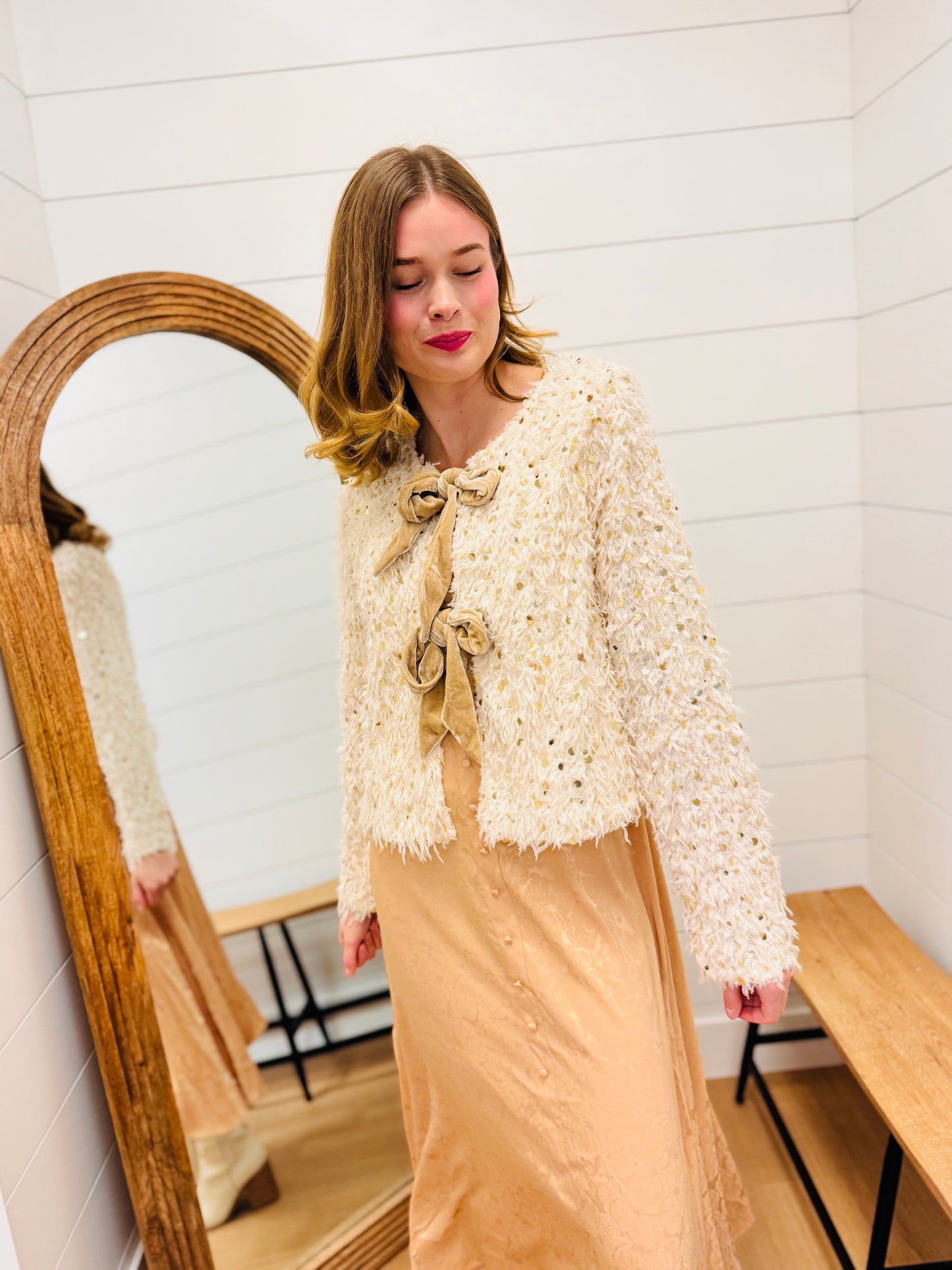 Sequin Holiday Jacket W/ Front Tie