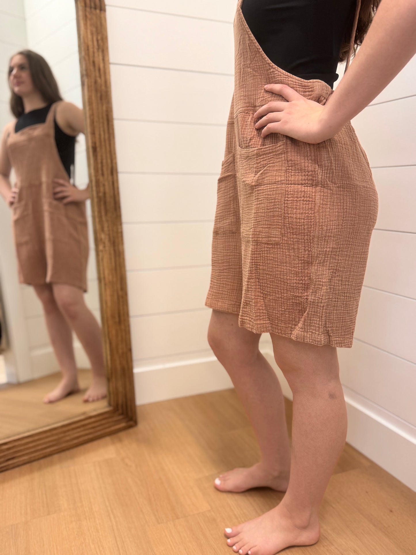 Washed Rust Romper with Pockets