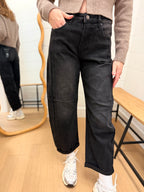 High Rise Black Barrel Cuffed Hem Jeans - Risen