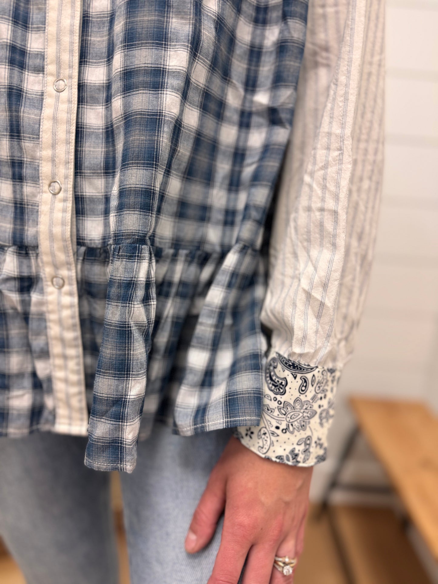 Mix Print Babydoll Button Down