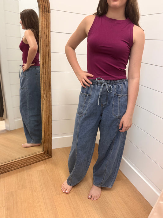 Relaxed Fit Denim Barrel Pant