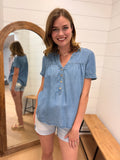 Chambray Half Button Down Top