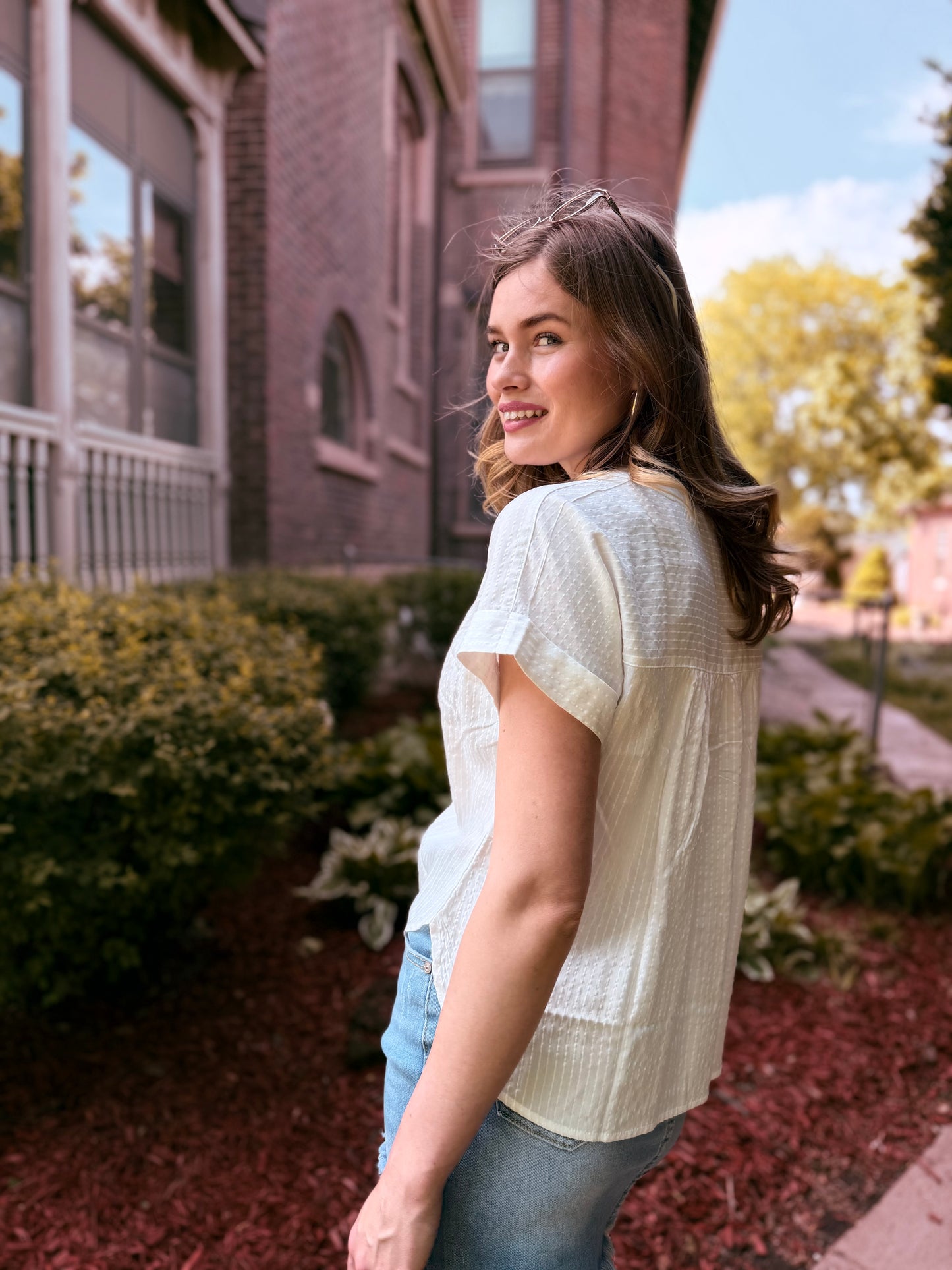 Ruched Shoulder Detail Short Sleeve Top