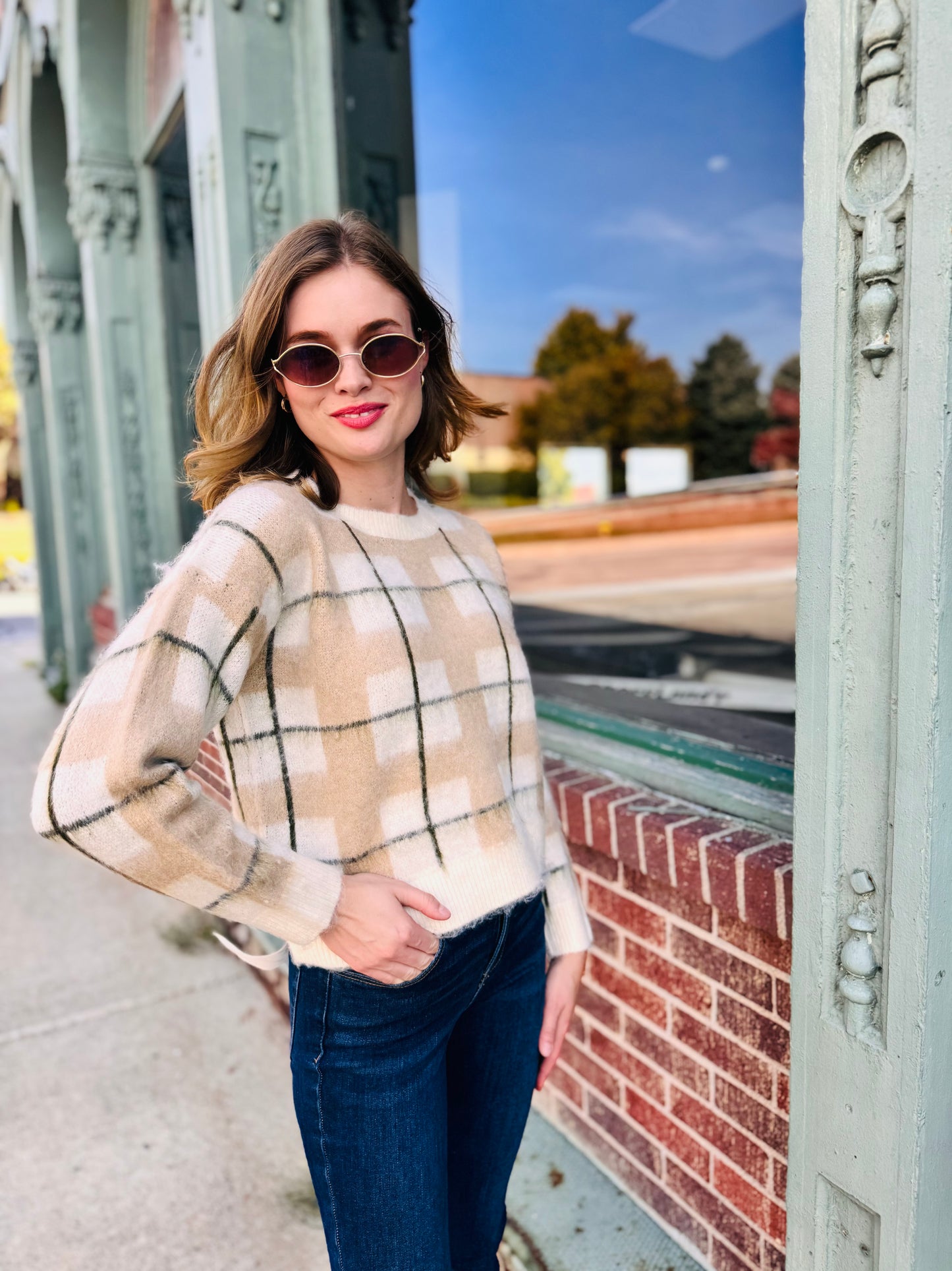 Soft Plaid Grid Sweater - Dreamers