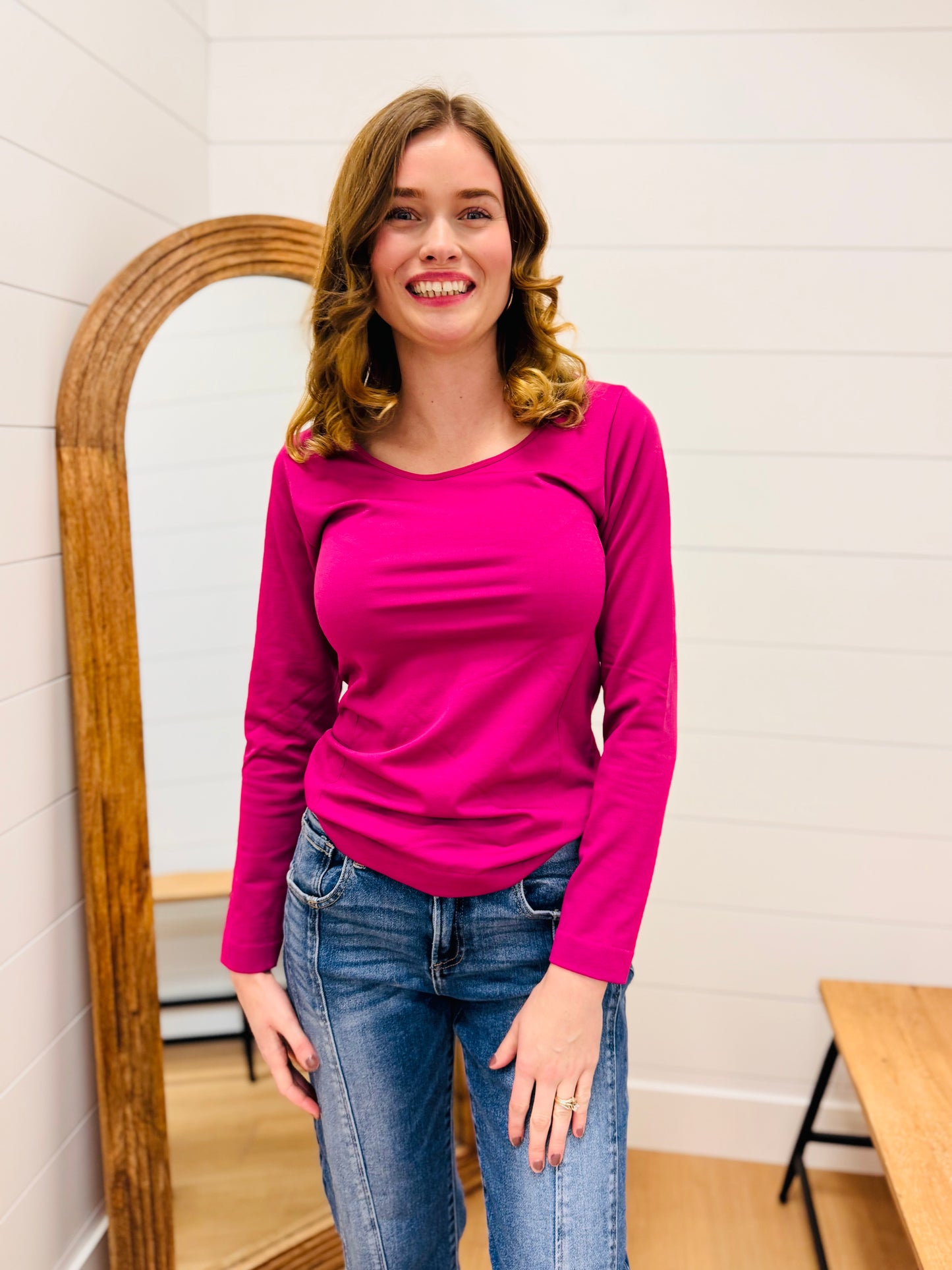 Fleece Lined Seamless Round Neck Long Sleeve Top