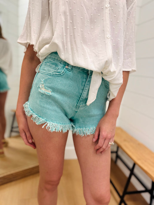 Washed Seafoam Shorts