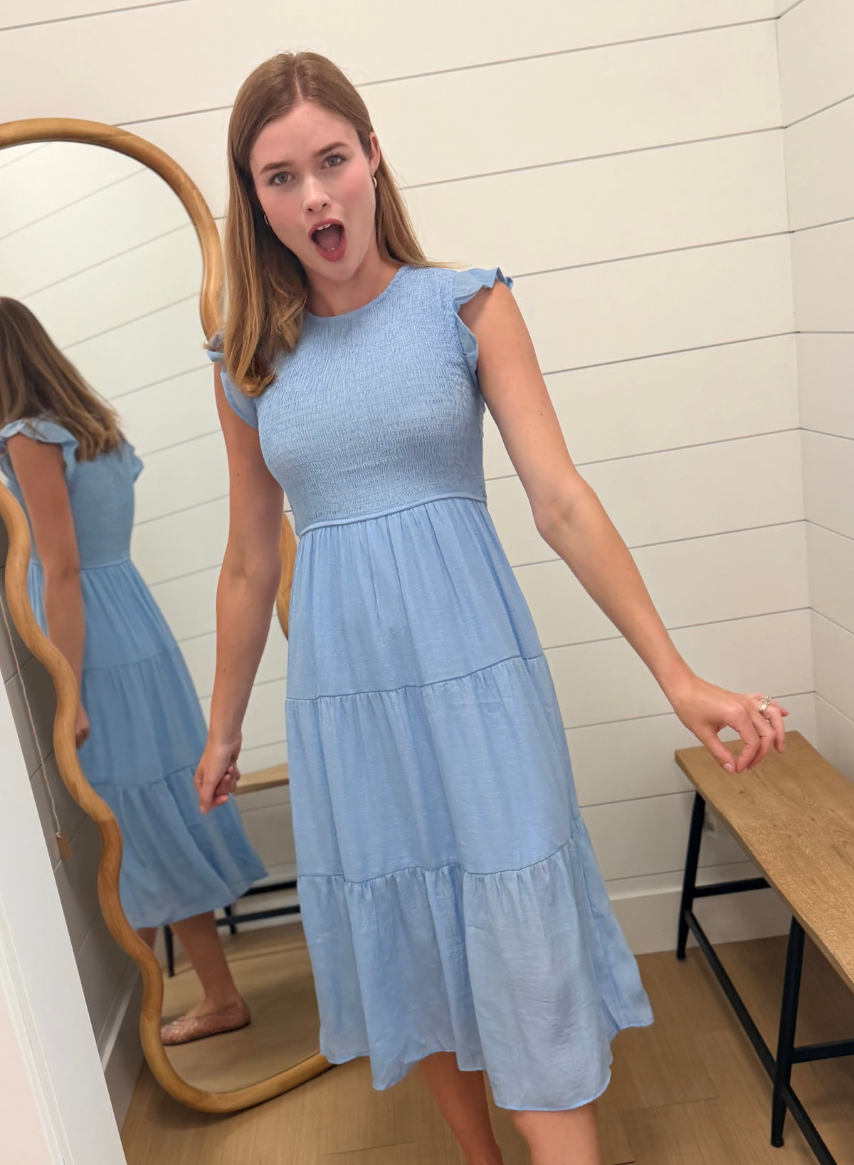 Tiered Smocked Short Sleeve Midi Dress
