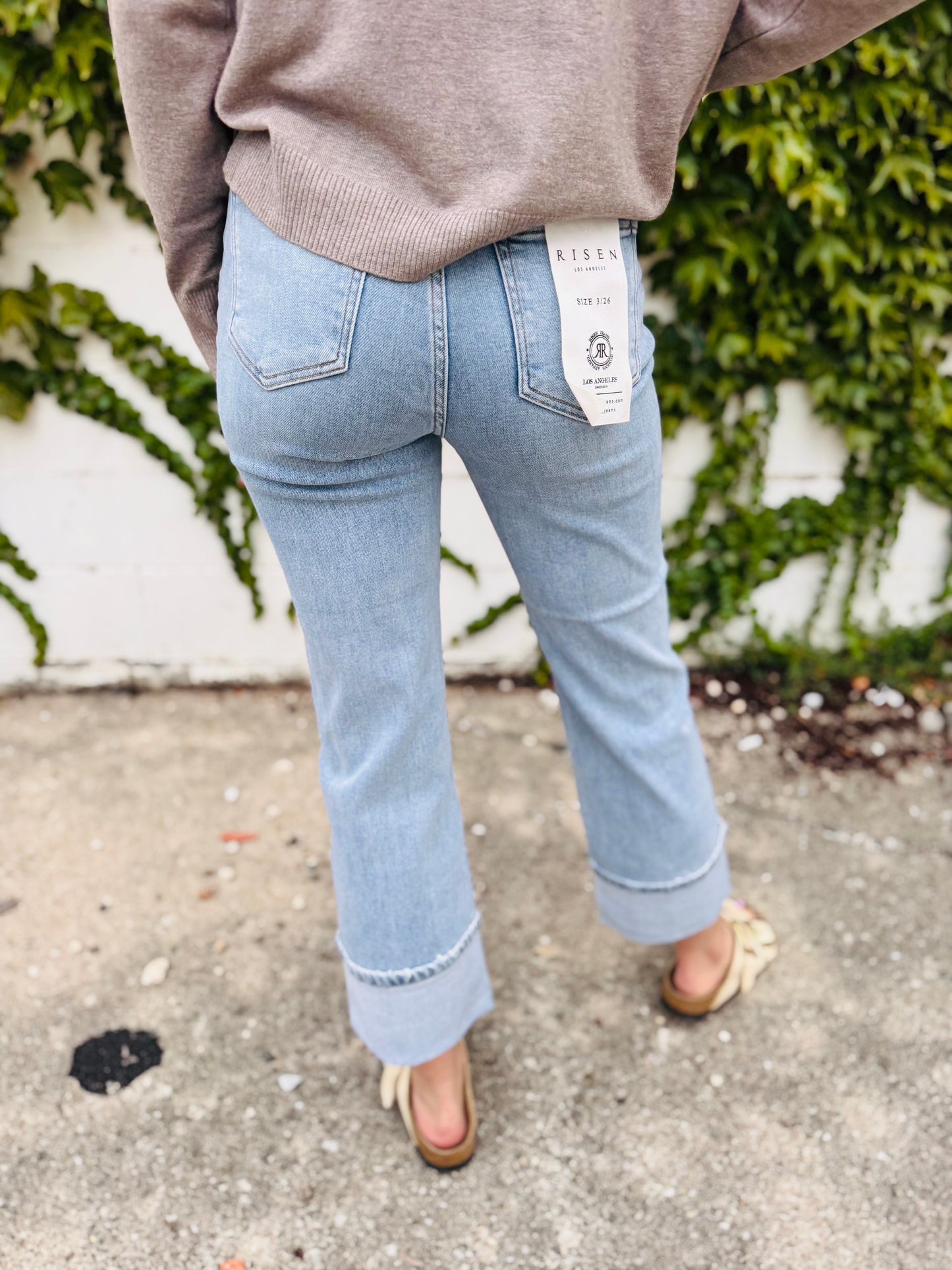 High Rise Ankle Straight Wide Cuffed Jeans - Risen