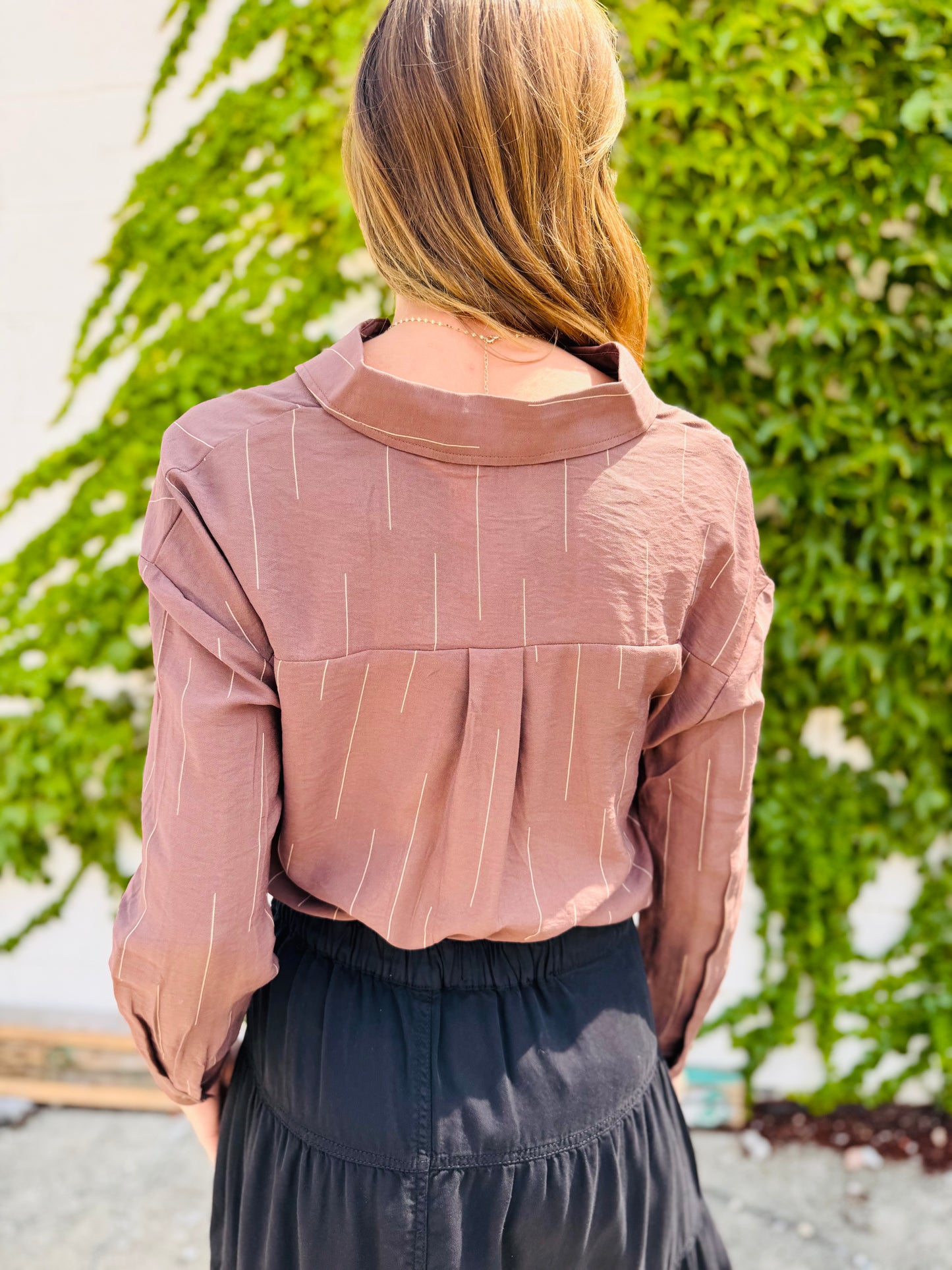 Line Pattern Collared Long Sleeve Button Down