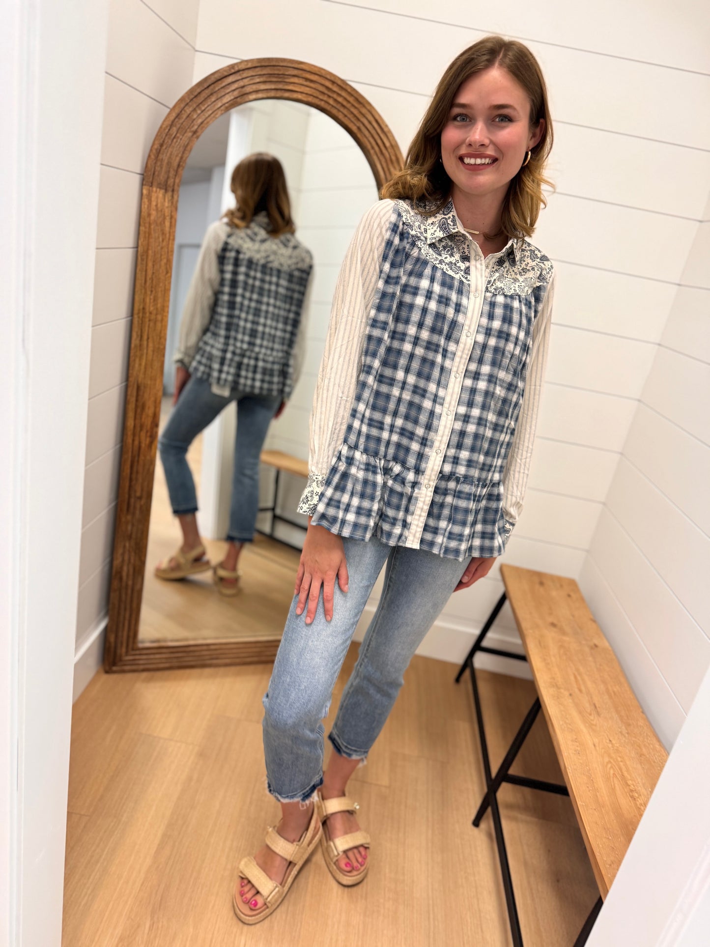 Mix Print Babydoll Button Down