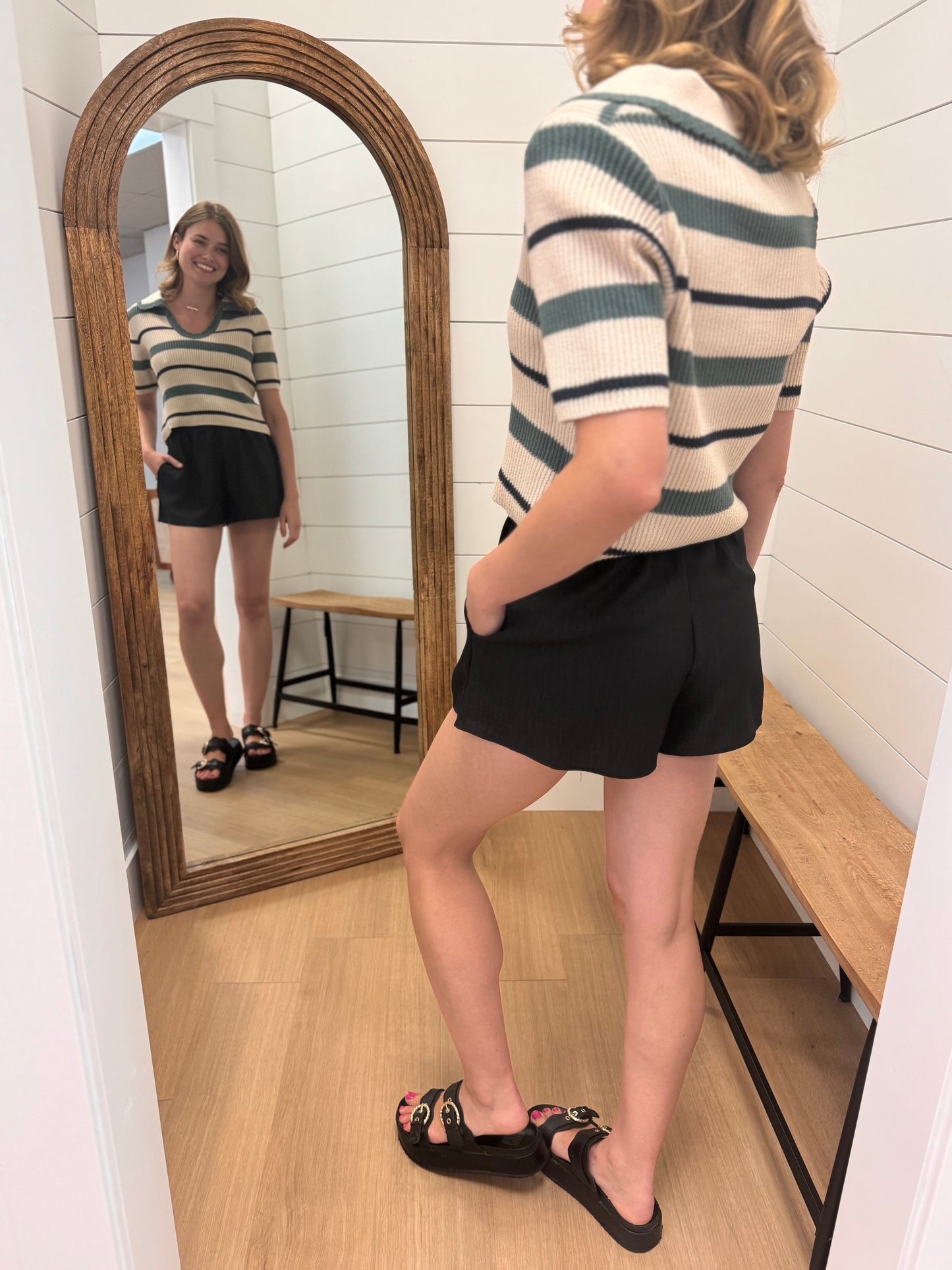 Short Sleeve Striped Crop Top Sweater