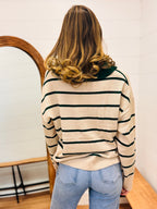 Button Down Sweater with Contrast Stripes and Collar