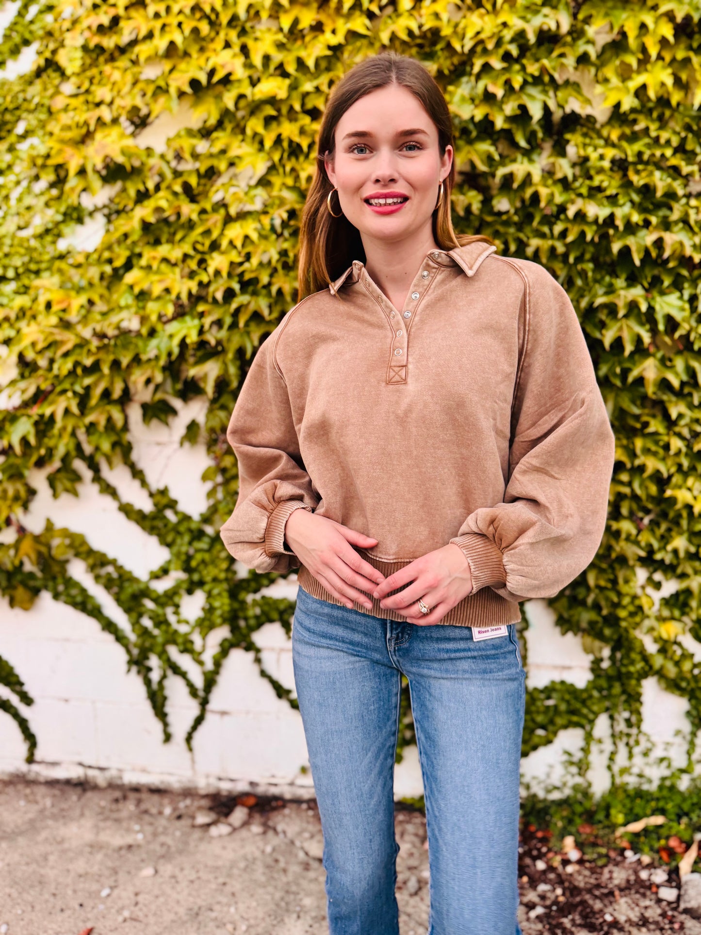 Acid Wash Fleece Button Up Collared Pullover