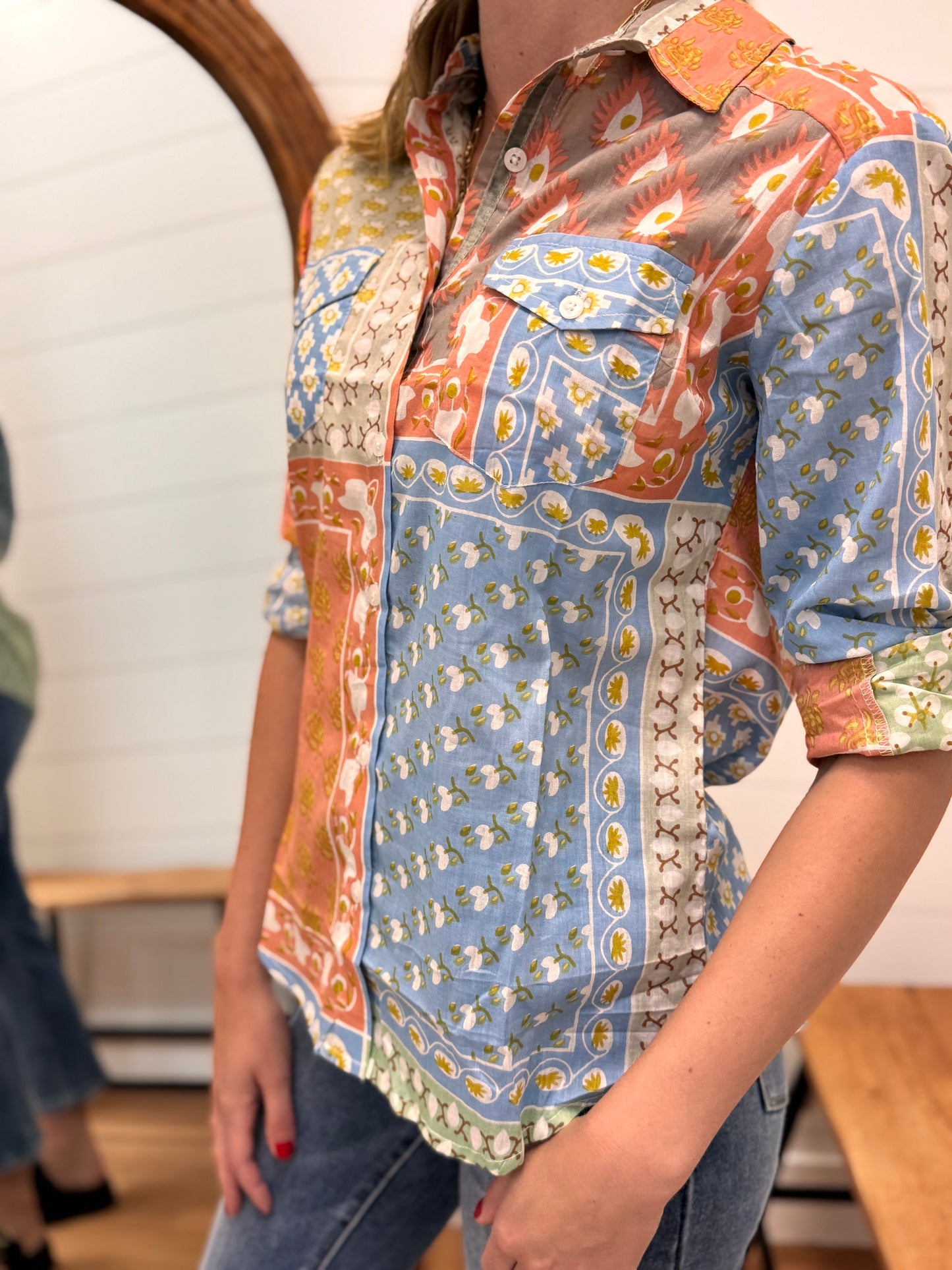Floral Patchwork Button Down Shirt