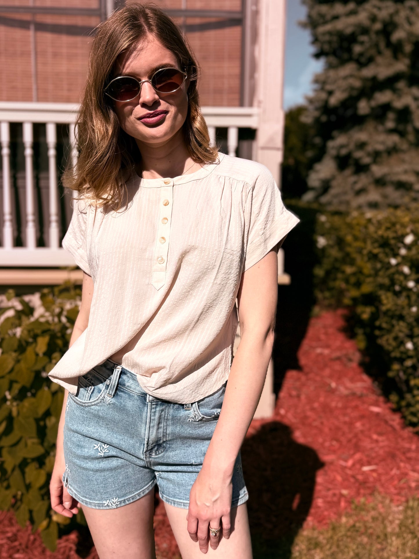 Ruched Shoulder Detail Short Sleeve Top