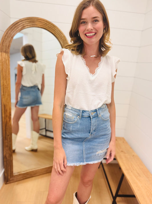 Lace Trim Back Tie Top