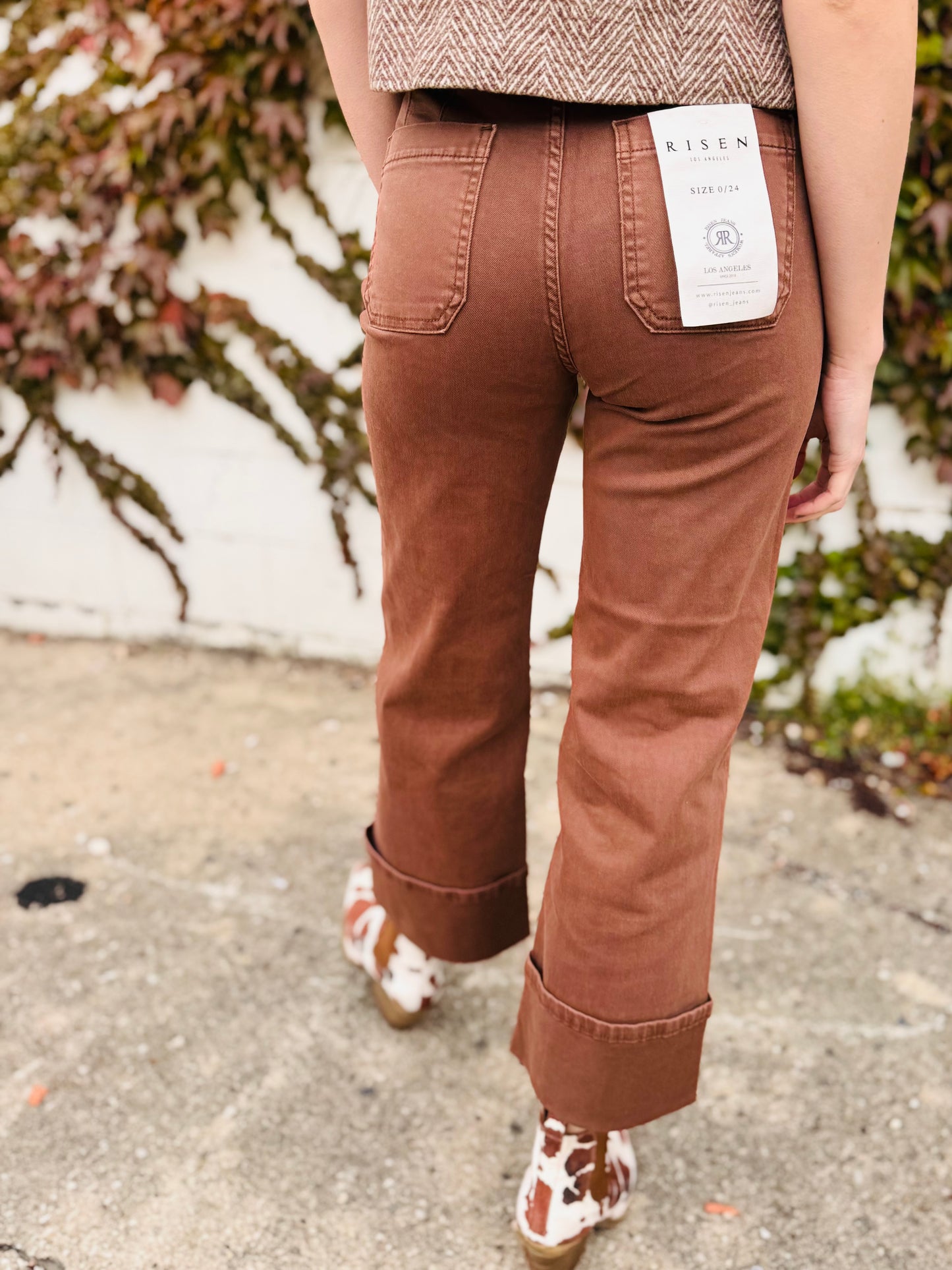 High Rise Wide Leg Front Patch Pocket Cuffed Pants