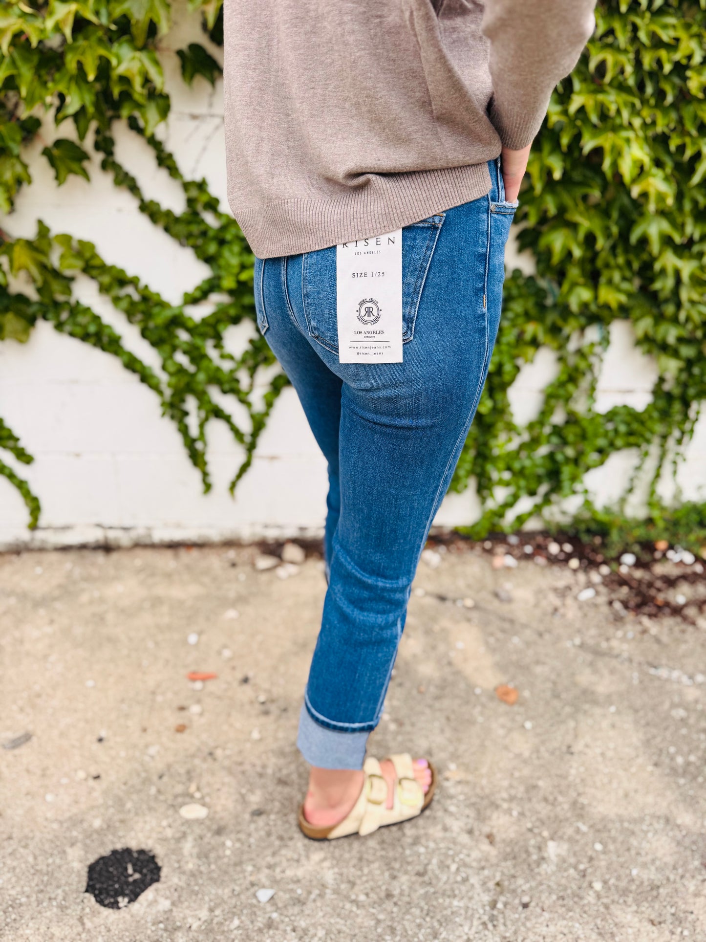 High Rise Ankle Straight Cuffed Jeans - Risen