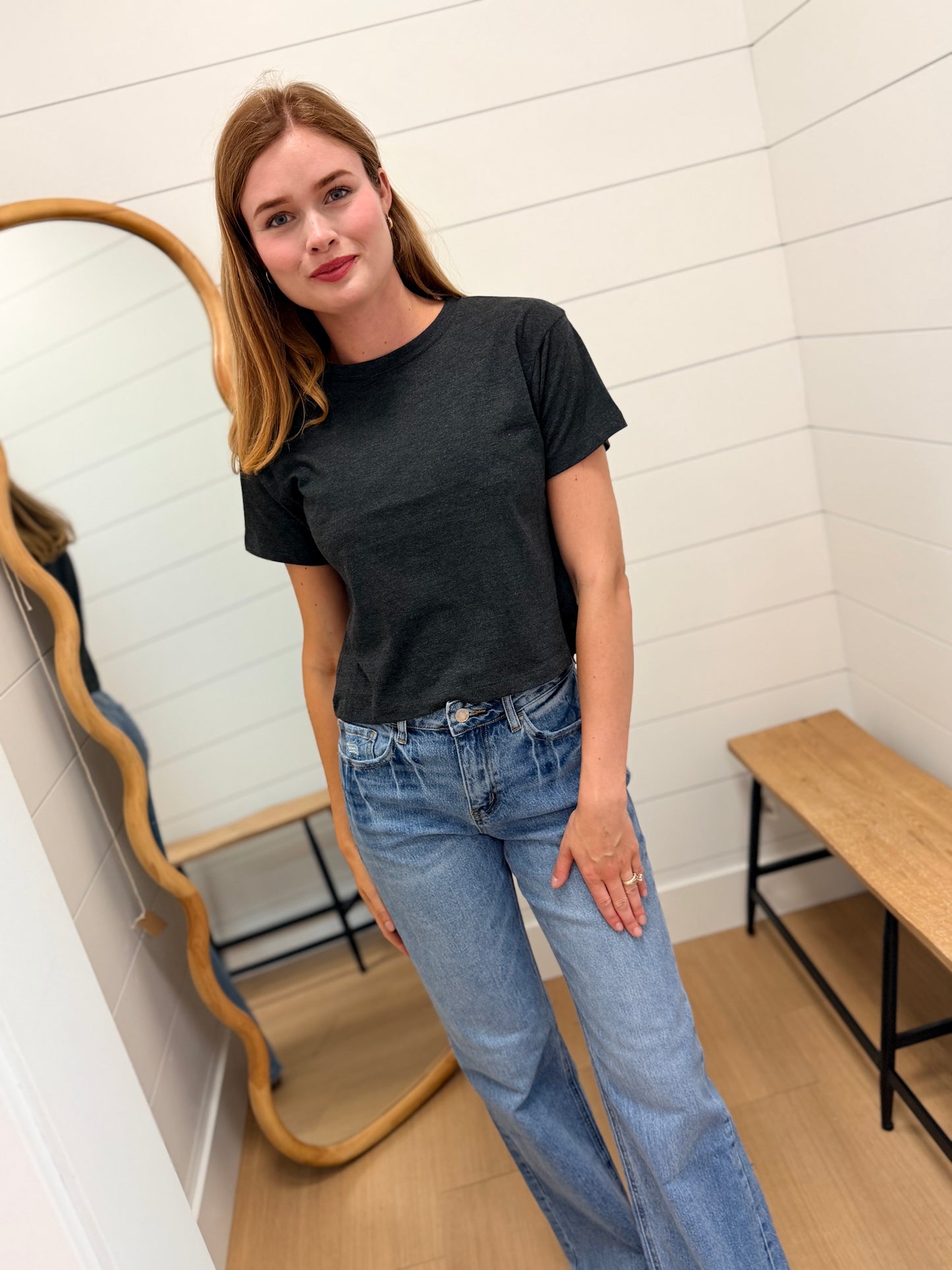 Cotton Crew Neck Short Sleeve Cropped T-shirt