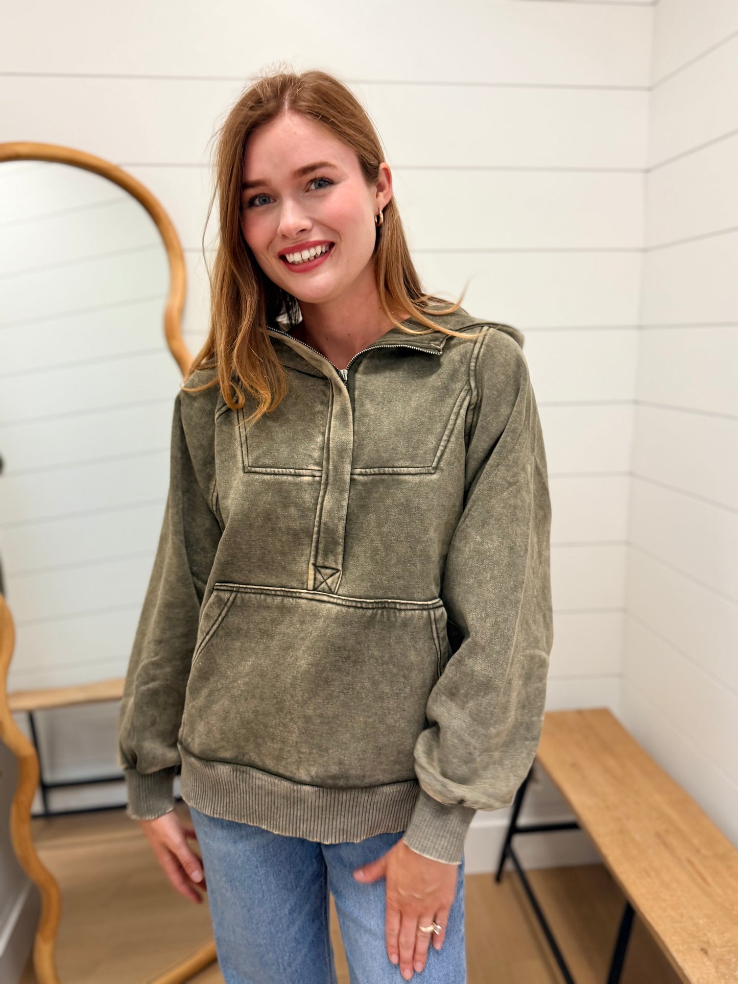 Vintage Wash Oversized 1/4 Zip Hoodie