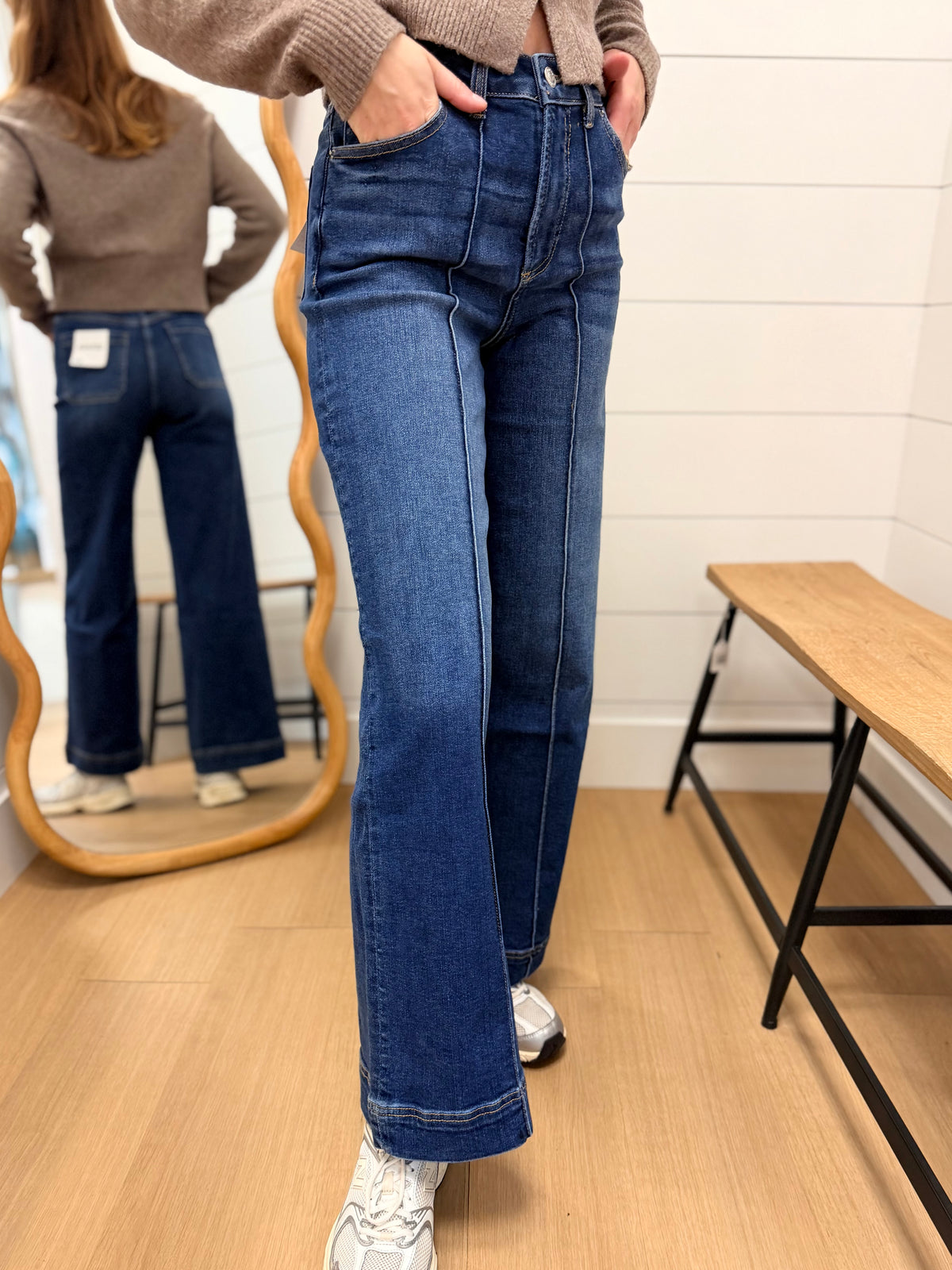 Wide Leg Pintuck Denim Jeans - Zenana