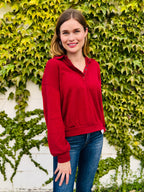 Collared Half Snap Button Long Sleeve Top