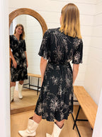 Classic Black Wrap Dress with White Floral