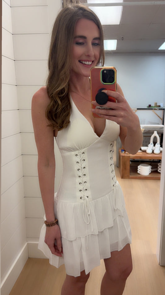 Lace-up Halter Neck Tiered Mini Dress