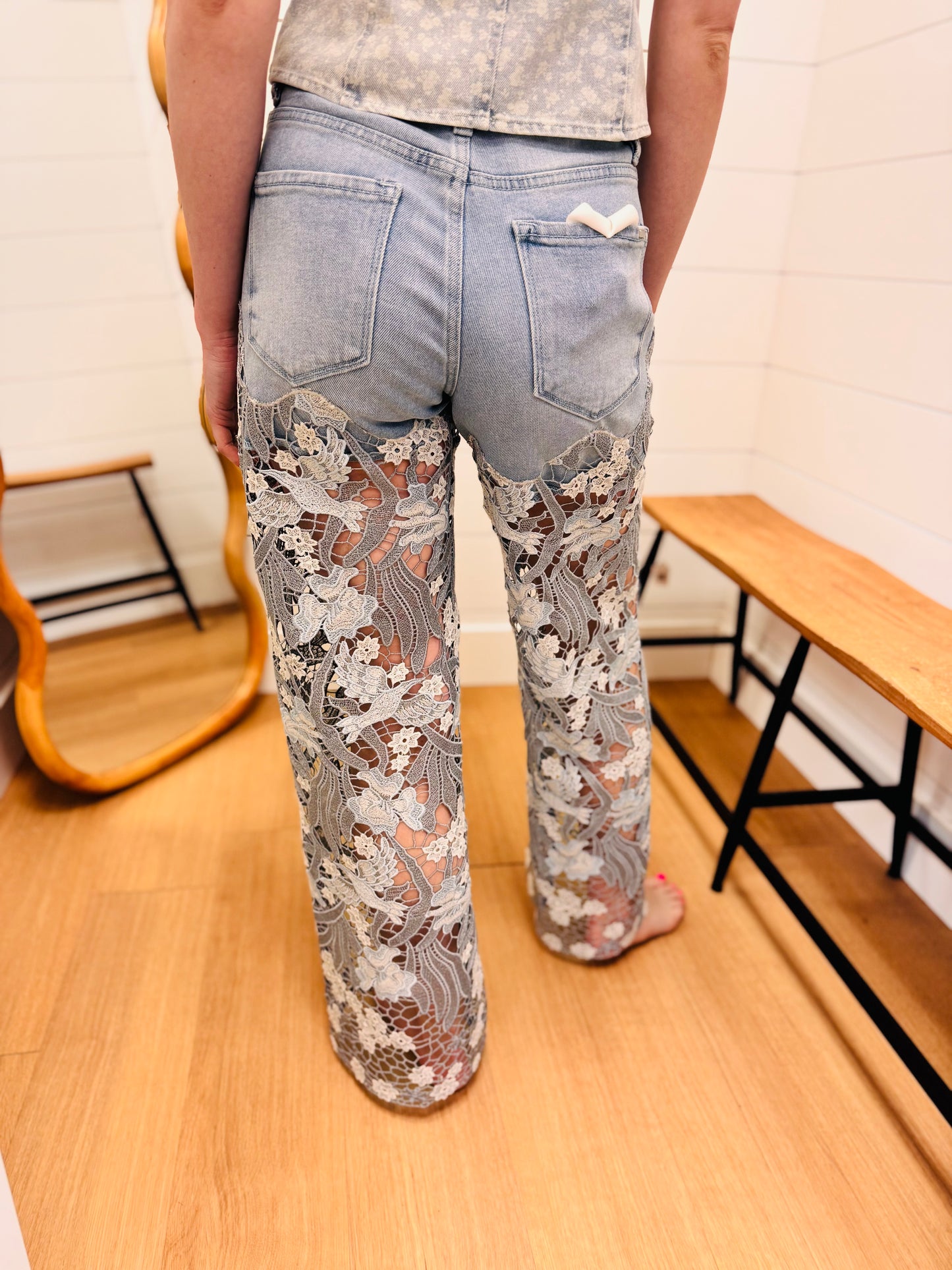 Whimsical Lace Up Leg Jeans - Risen
