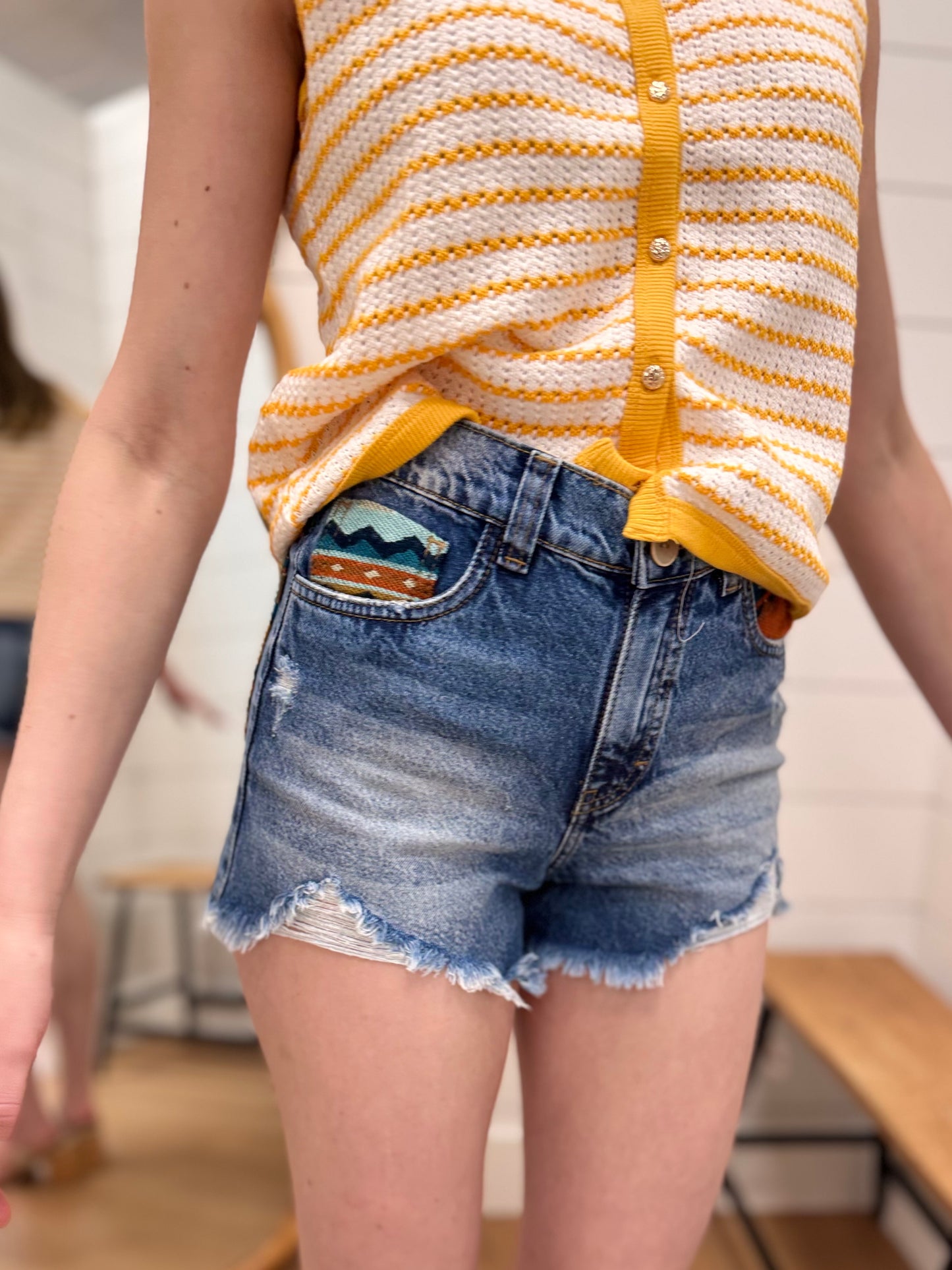 Stripe Knit Button Down Top - Mustard