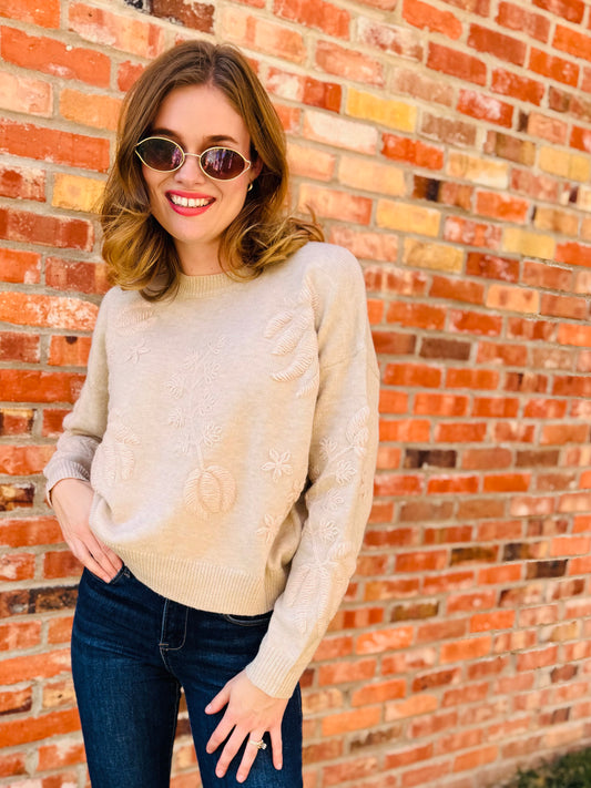 Floral Embroidery Crewneck Sweater - Dreamers