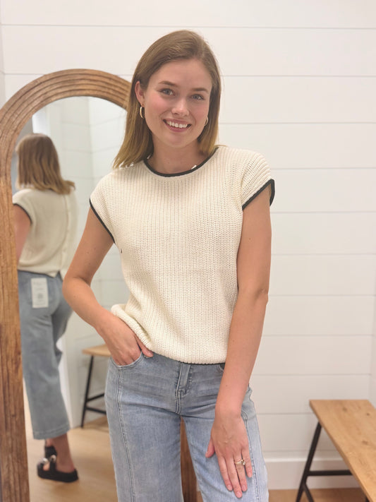 Crochet Knit Sweater Top in Cream