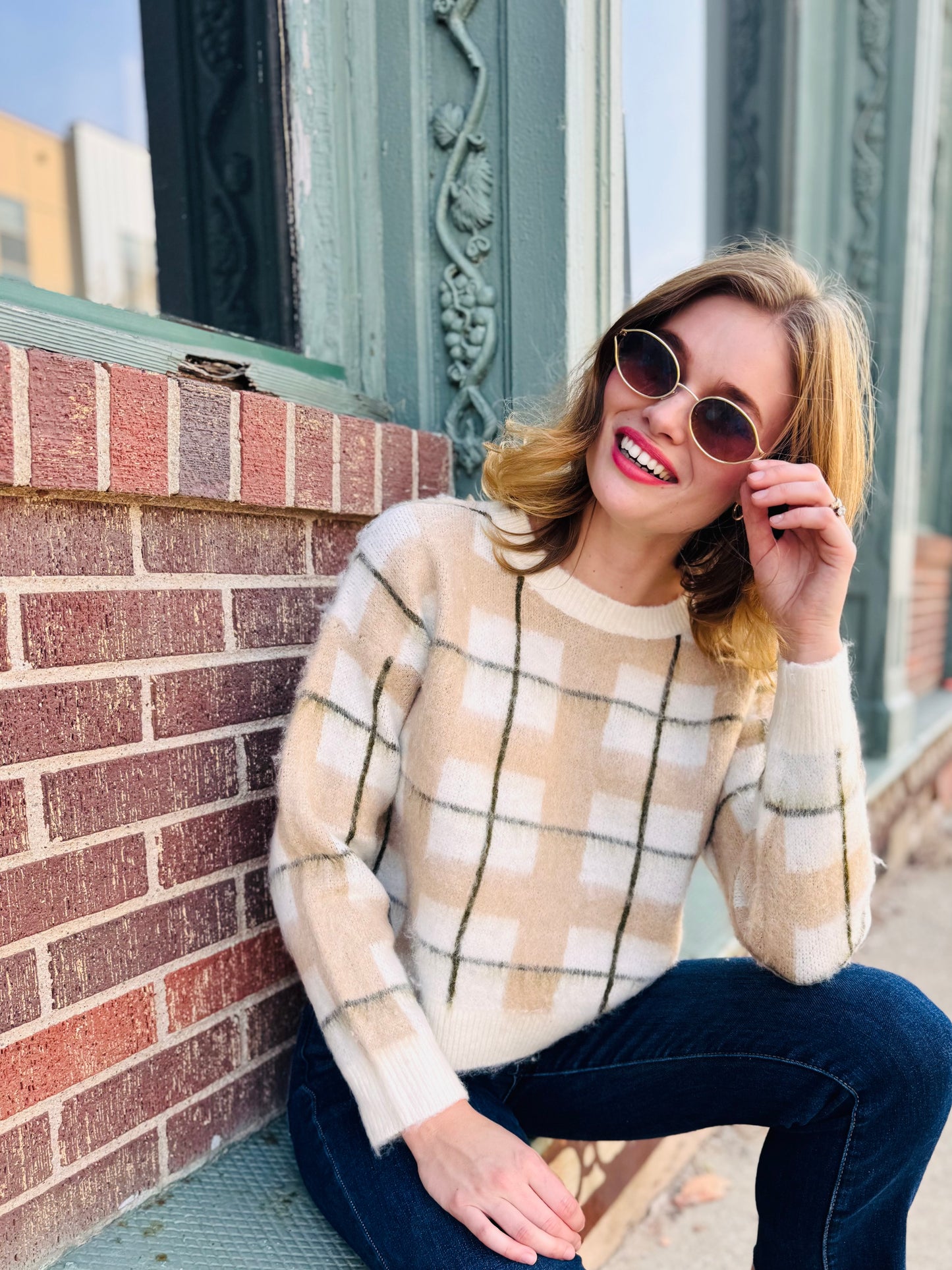 Soft Plaid Grid Sweater - Dreamers