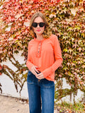 Thumb Holes Button Closure Long Sleeve Top