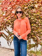 Thumb Holes Button Closure Long Sleeve Top