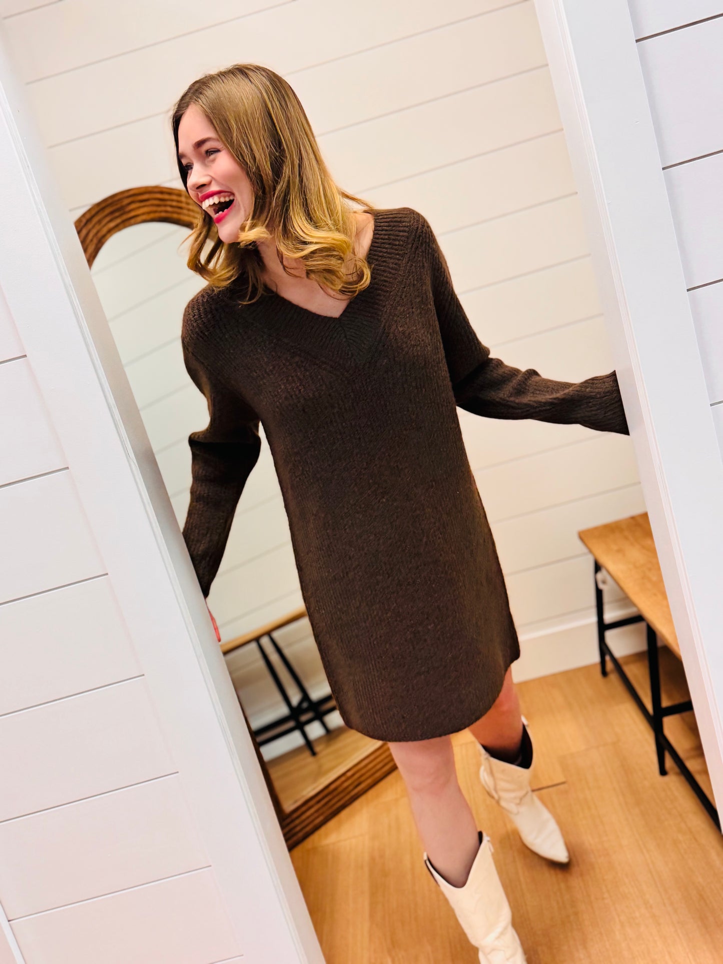 V Neck Sweater Dress