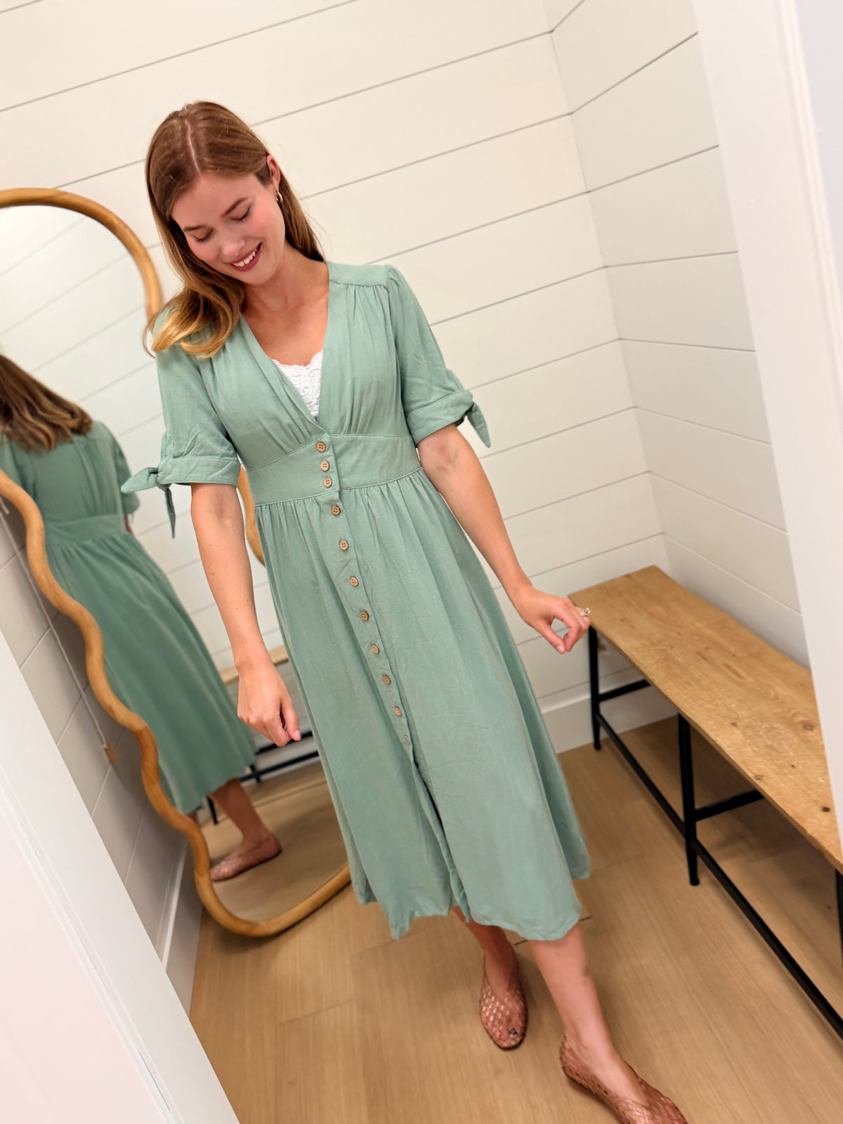Tie Sleeve Midi Dress