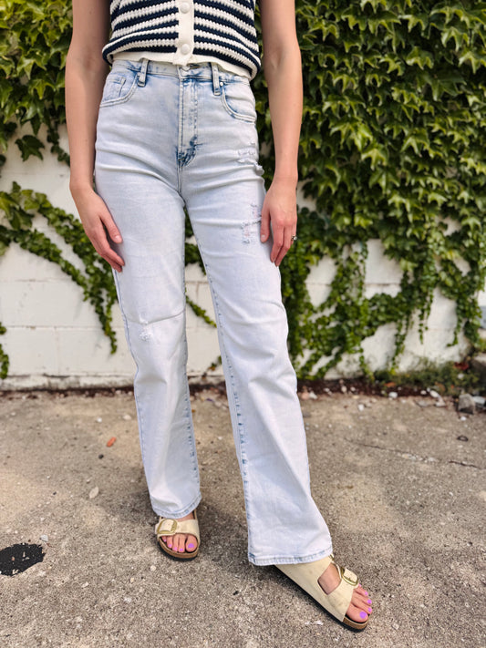 Acid Wash Wide Leg Jeans - Risen