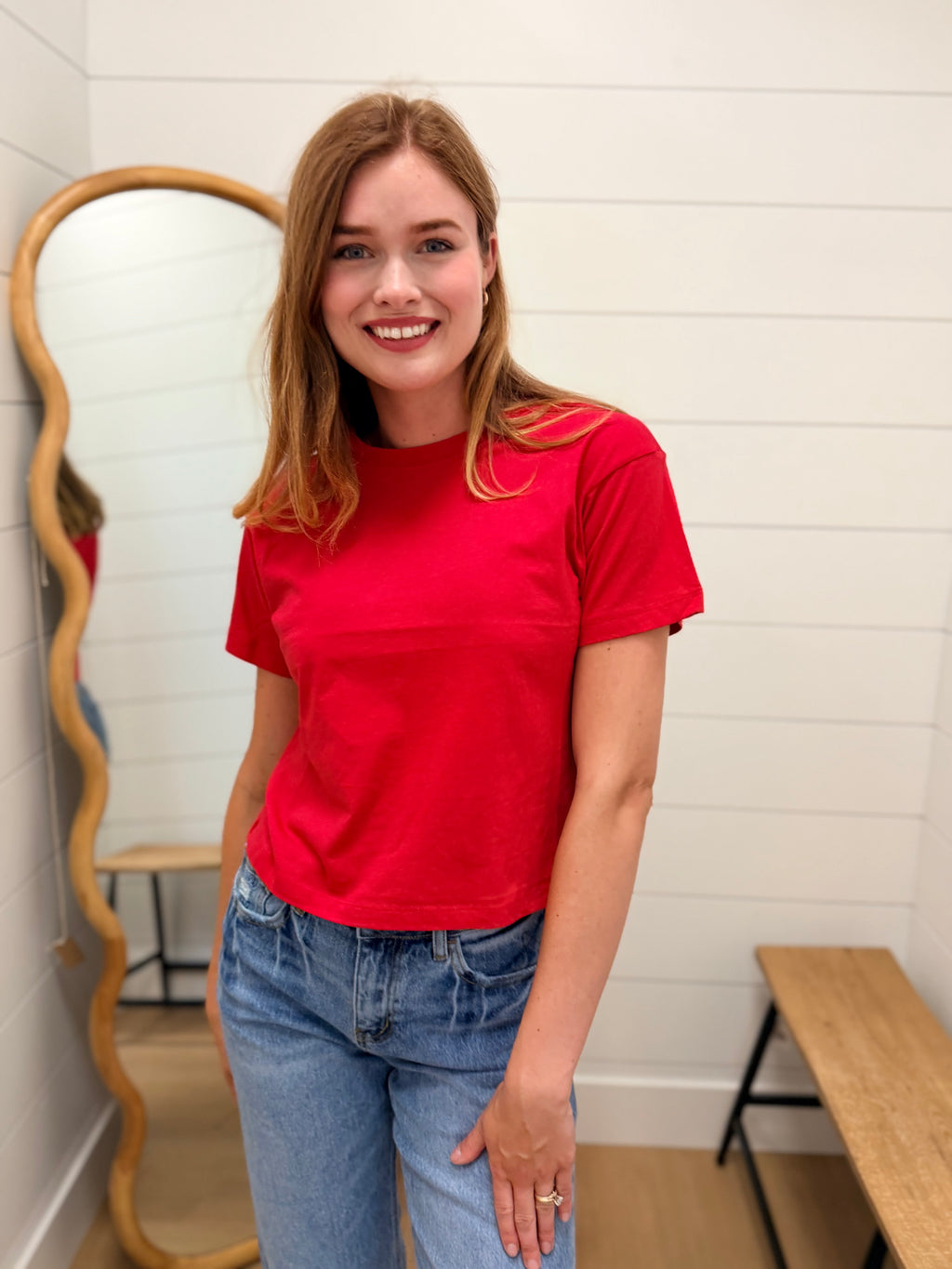 Cotton Crew Neck Short Sleeve Cropped T-shirt