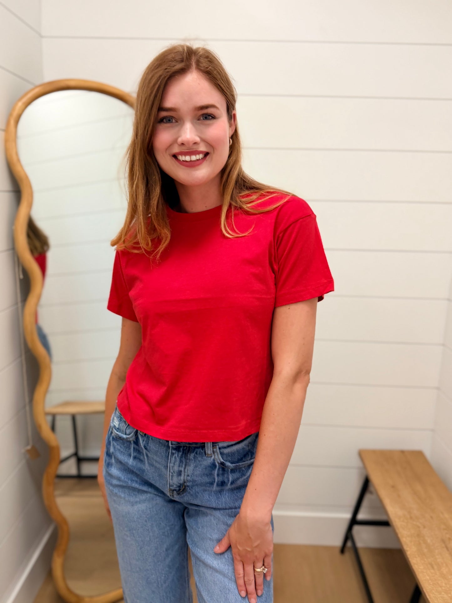 Cotton Crew Neck Short Sleeve Cropped T-shirt