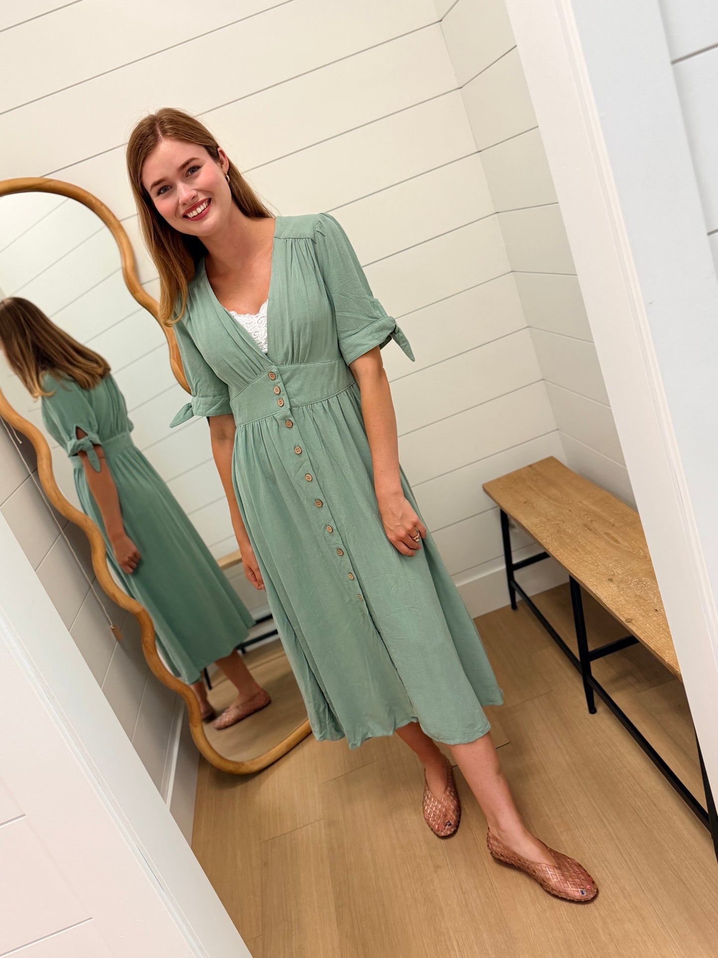 Tie Sleeve Midi Dress