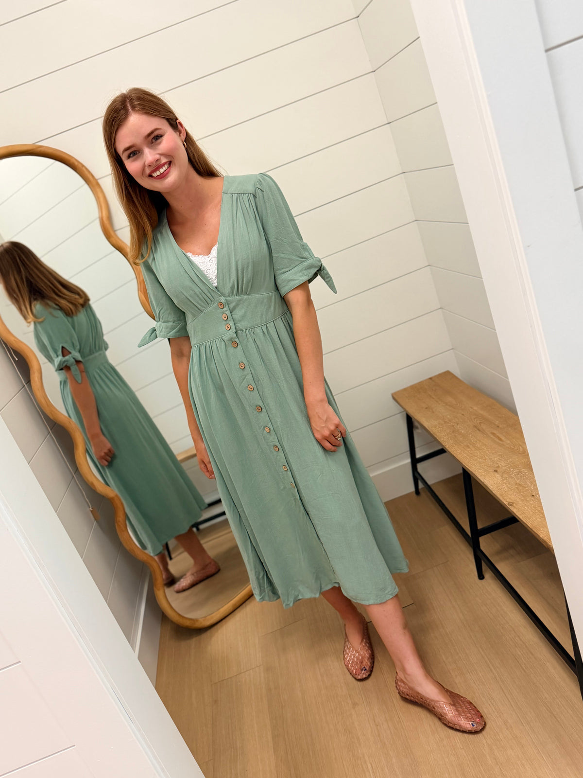 Tie Sleeve Midi Dress