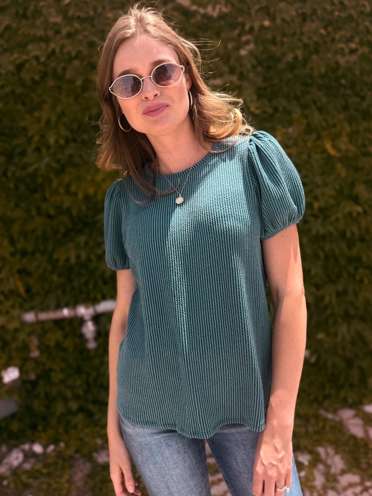 Ribbed Puff Sleeve Top