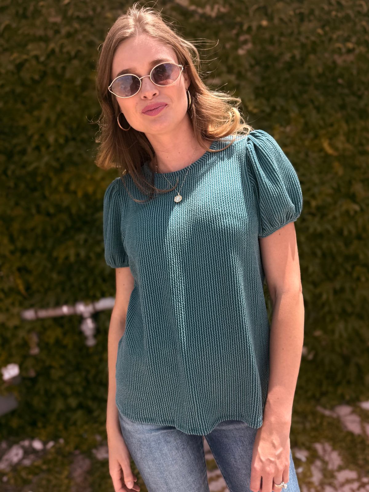 Ribbed Puff Sleeve Top