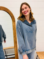 Half Button Down Contrast Pullover
