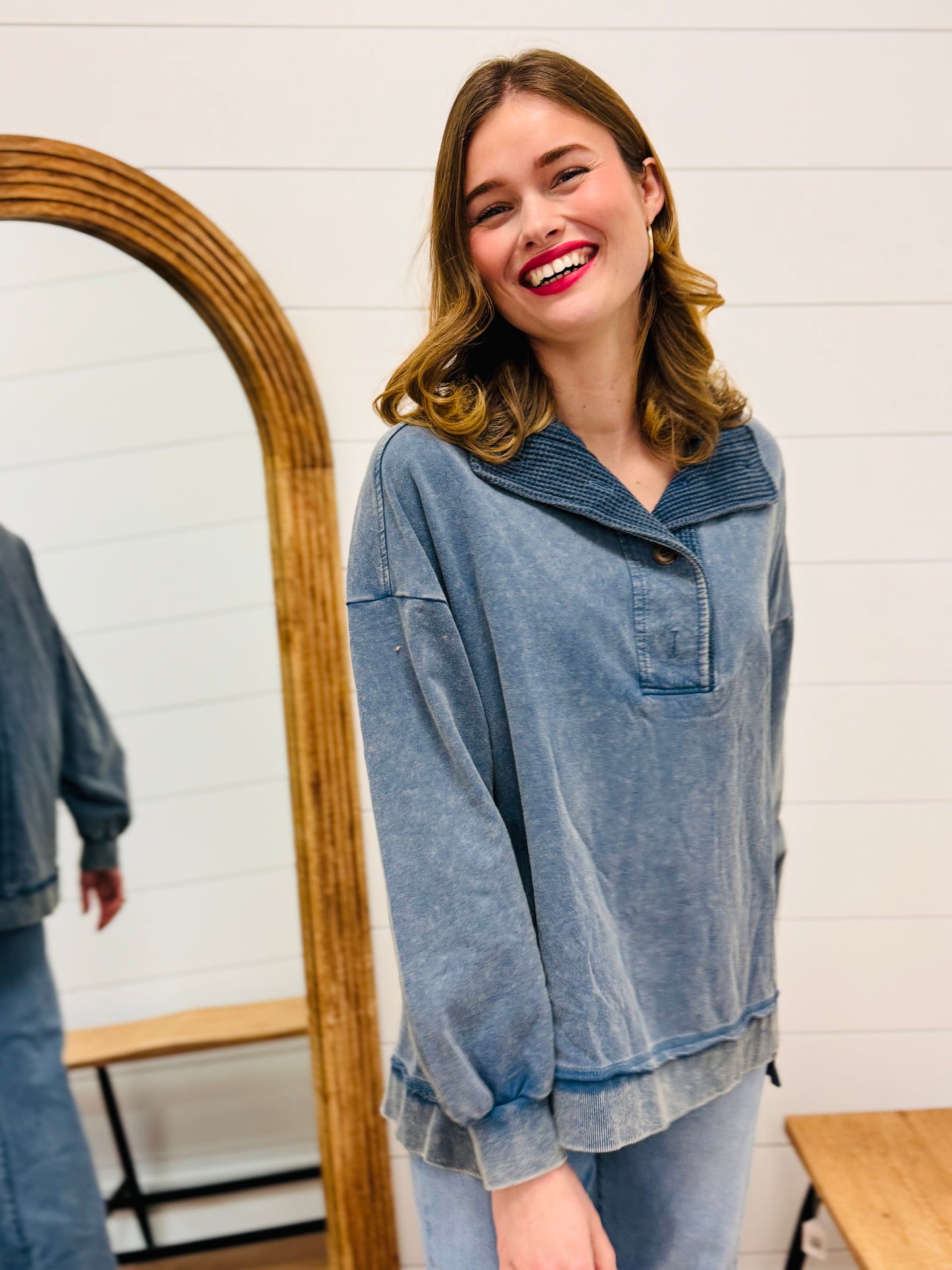 Half Button Down Contrast Pullover