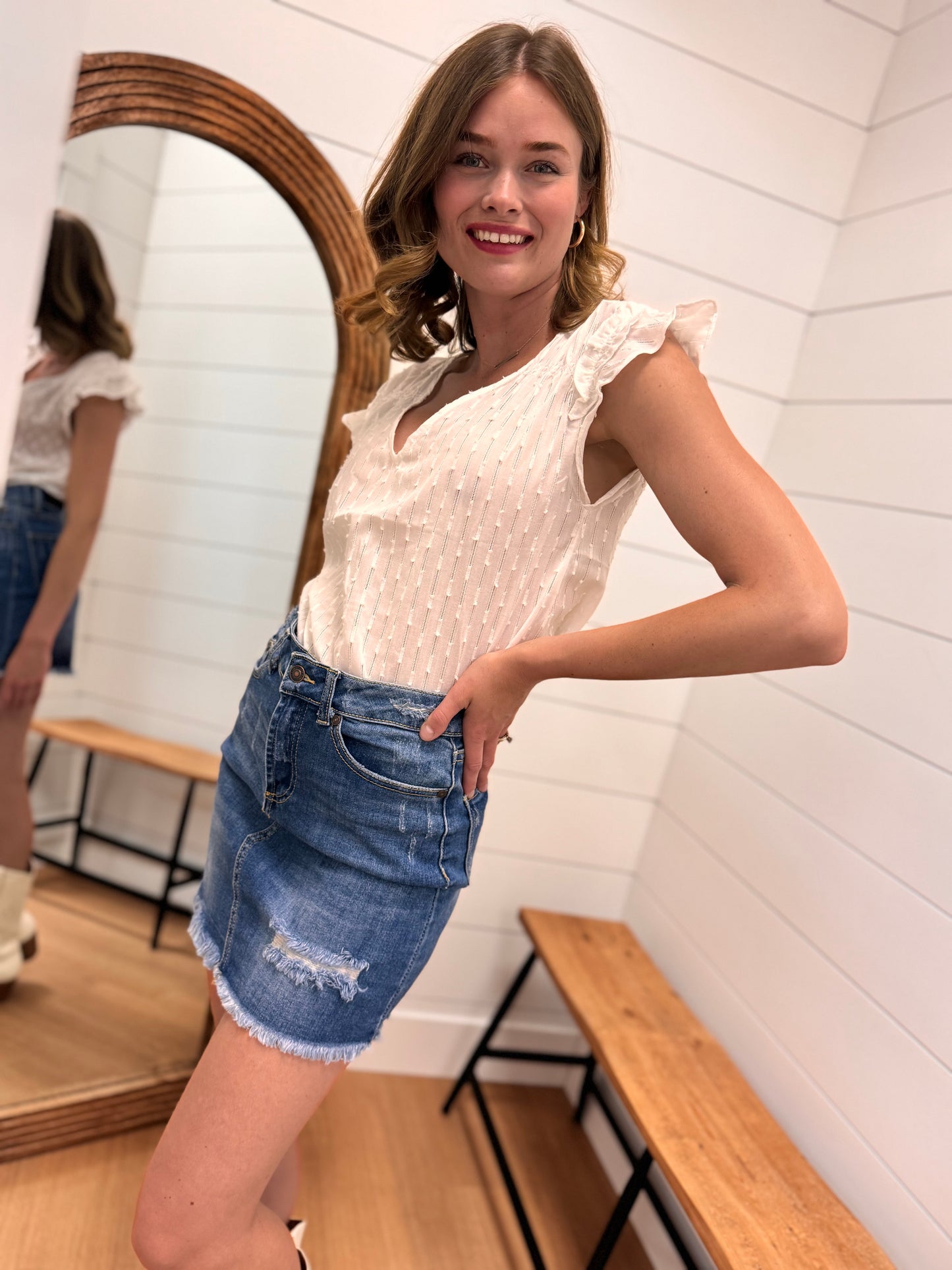 White Ruffle Sleeve Top