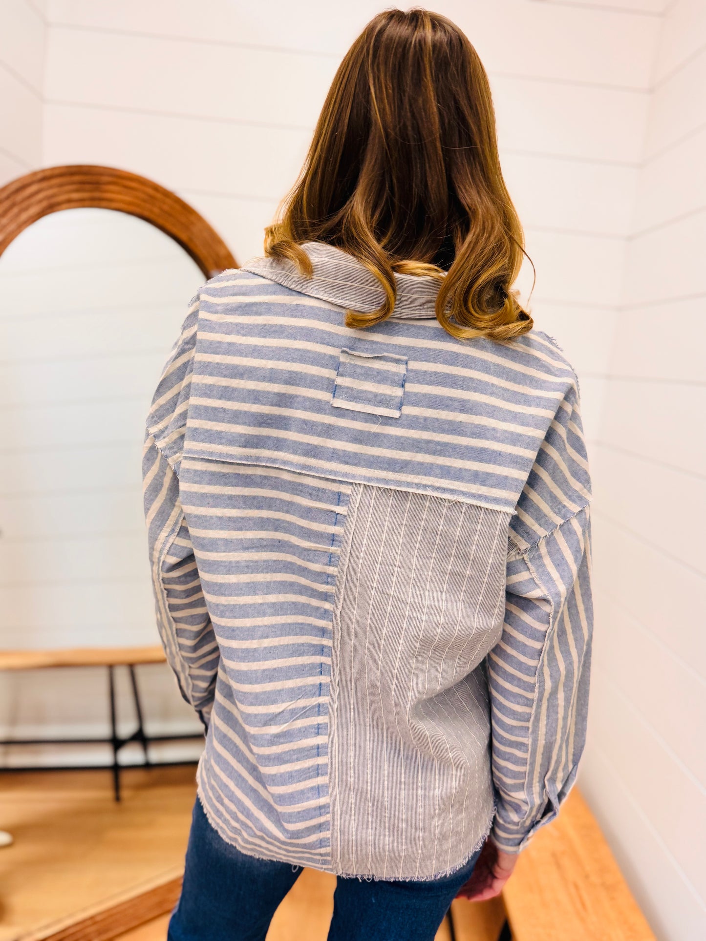 Color Block Half Button Down Shirt