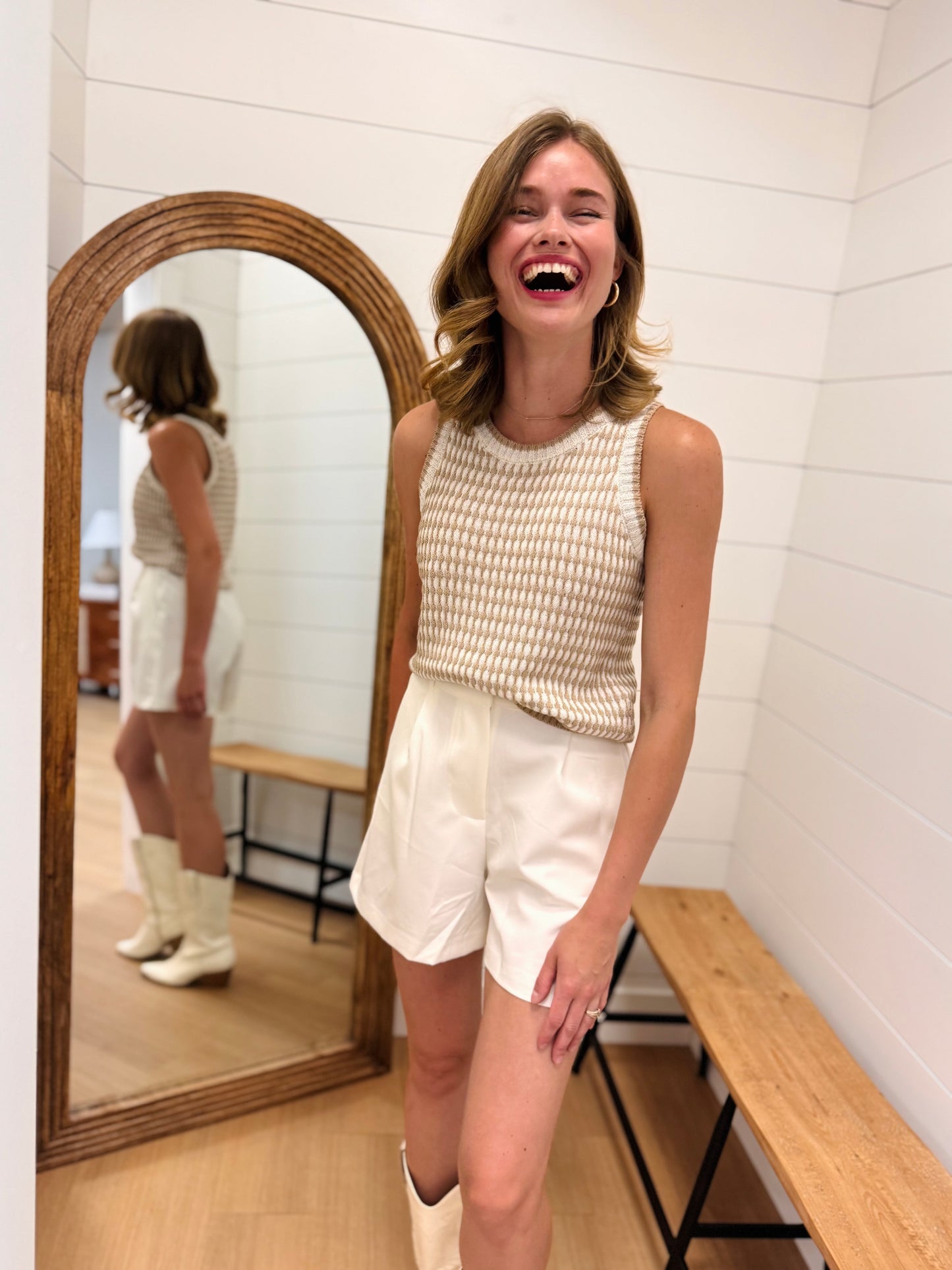 Tan + White Crochet Pullover Tank